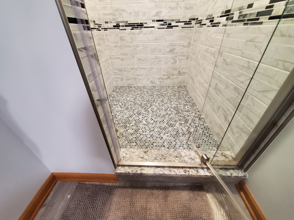 Custom shower with granite curb