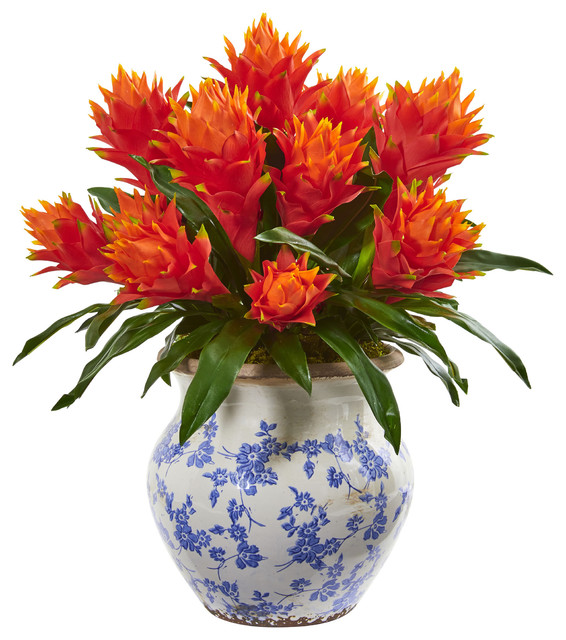 Bromeliad Artificial Plant In Decorative Vase Tropical Artificial Flower Arrangements By Nearly Natural Inc