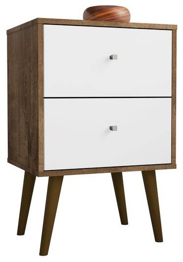 Mid Century Modern 2 Drawer Nightstand Rustic Brown White Midcentury Nightstands And Bedside Tables By Modhaus Living