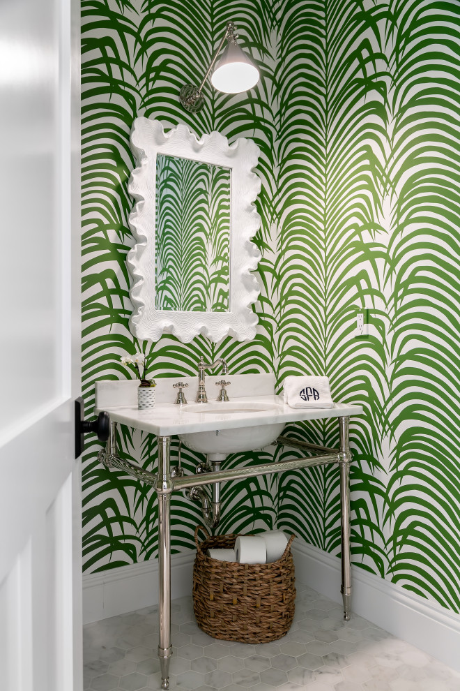Design ideas for a tropical powder room in Tampa.
