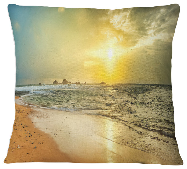 Bright Yellow Sunset Beach Panorama Modern Seascape Throw Pillow