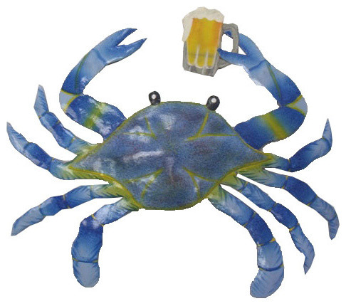 Maryland Blue Crab With Beer Haitian Metal Art Wall Decor