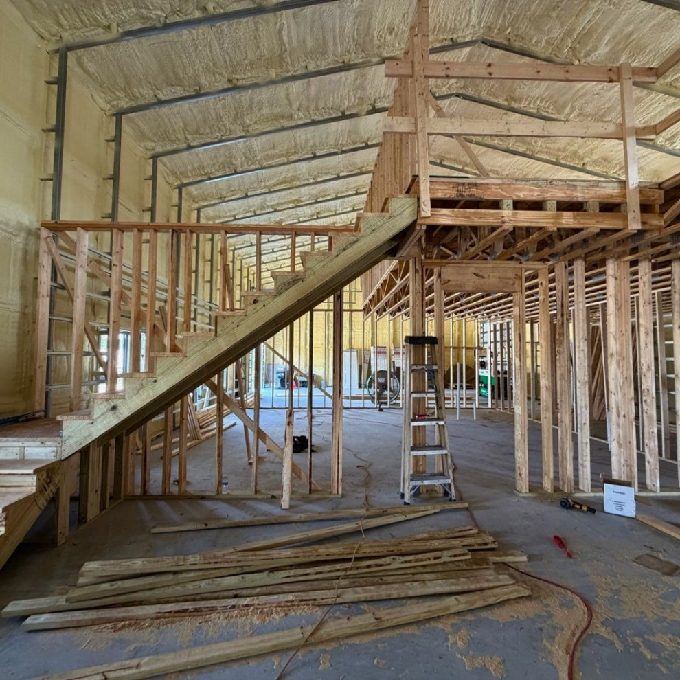 Residential Barndominium First-Floor Layout + Second-Floor Framing