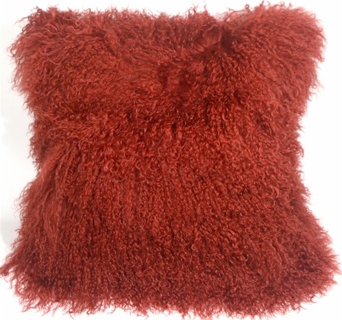 Genuine Mongolian Sheepskin Throw Pillow with Insert (16+ Colors), Red