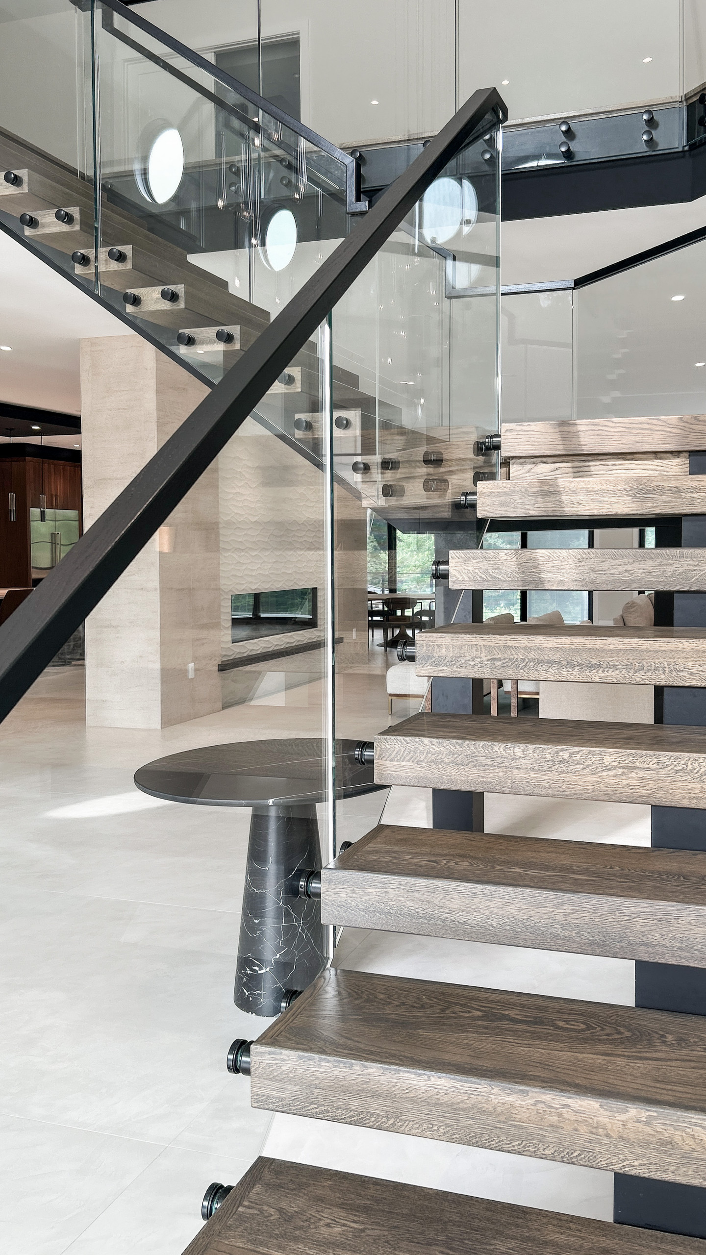 Project #159 | Modern Foyer Stair with Stand-off Glass Railing