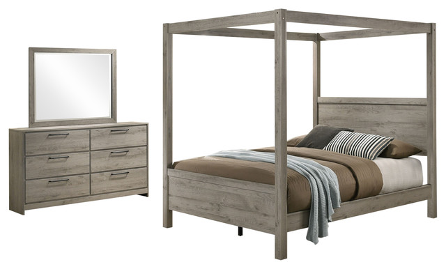 Bunbury 3 Piece Canopy Bedroom Set Light Gray Farmhouse Canopy Bedroom Set Light Gray