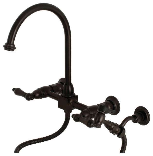 Kingston Brass Wall Mount Bridge Kitchen Faucet With Brass Sprayer