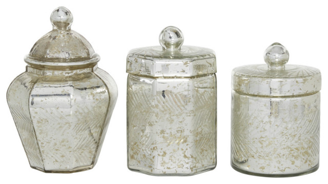 Vintage Silver Glass Decorative Jars Set 82777