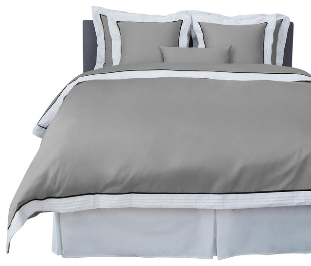 LaCozi Sateen Gray Pintuck Duvet Cover Set, Queen Modern Duvet Covers And Duvet Sets by