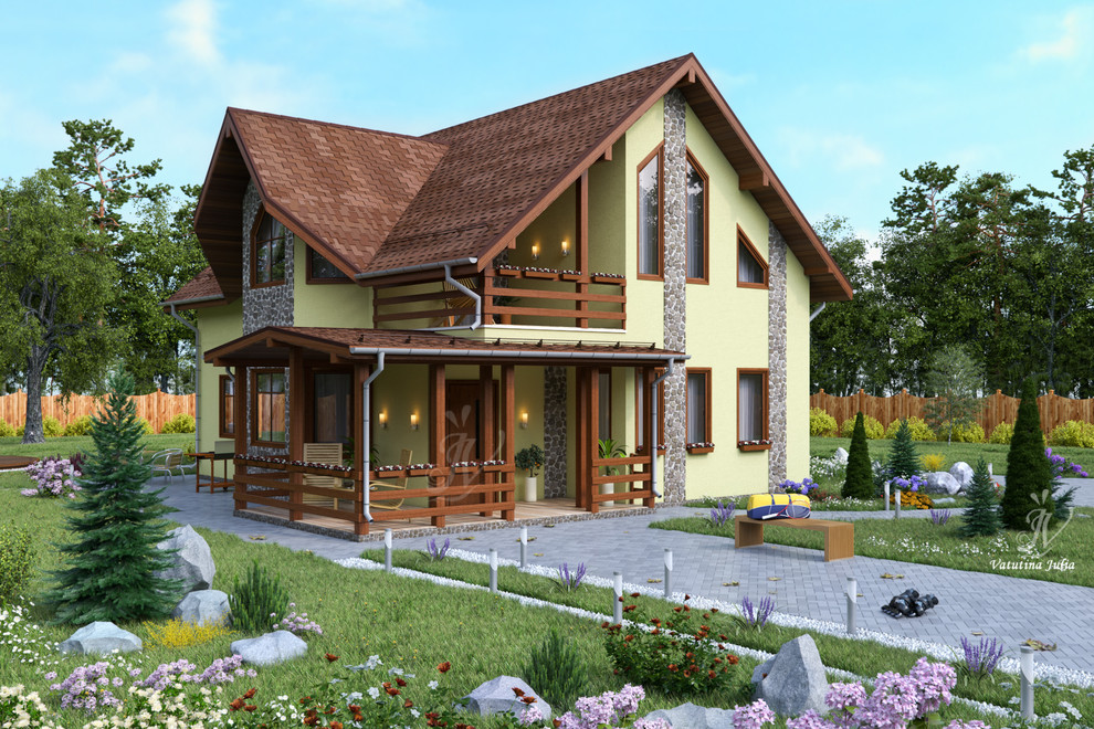 Визуализация индивидуального двухэтажного дома с эркером