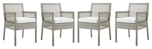 Aura Dining Armchair Outdoor Patio Wicker Rattan Set of 4 Gray White