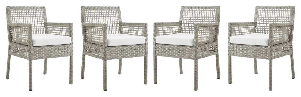Aura Dining Armchair Outdoor Patio Wicker Rattan Set of 4 Gray White