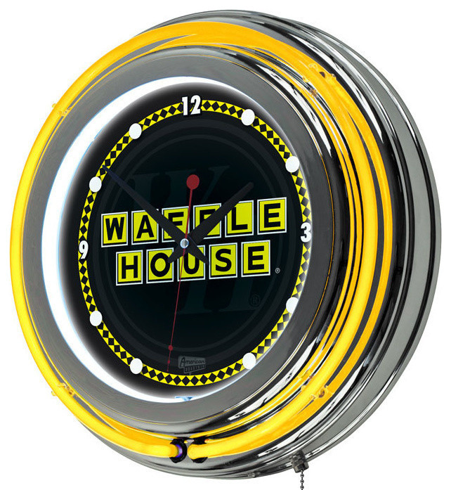 Waffle House Wordmark Chrome Double Ring Neon Clock