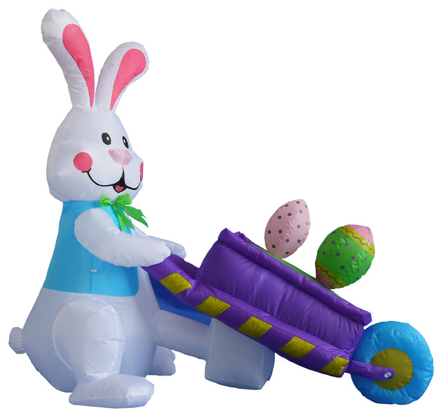 Easter Inflatable Rabbit Pushing Wheelbarrow With Eggs, 4' Long ...