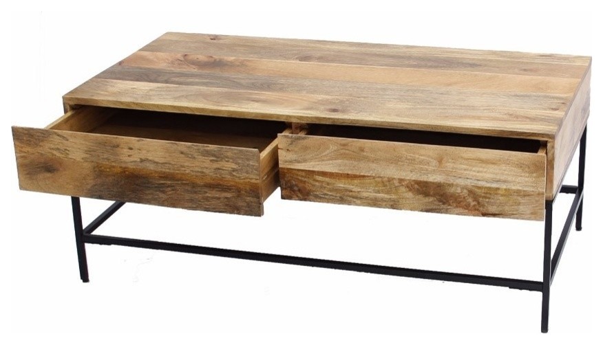Wood Top Metal Base Coffee Table Industrial Coffee Tables by