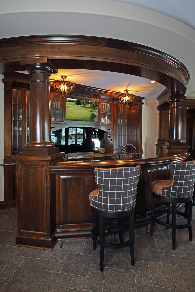 Shingle Style Lake Home - Transitional - Home Bar ...