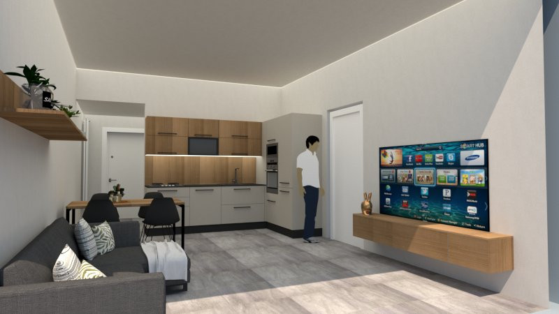 Cucina , soggiorno e camera