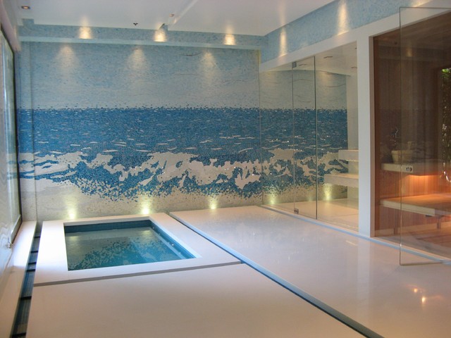 Indoor Wall Mosaic Waterfall Fountain Contemporary Pool Los