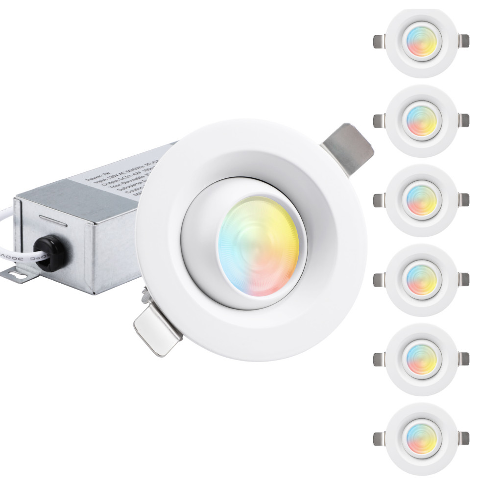 6 Pack 3" 5CCT Eyeball Recessed Light Dimmable Swivel Adjustable
