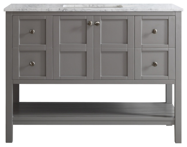 Florence 48" Single Bathroom Vanity in Gray with White Carrara Marble Top