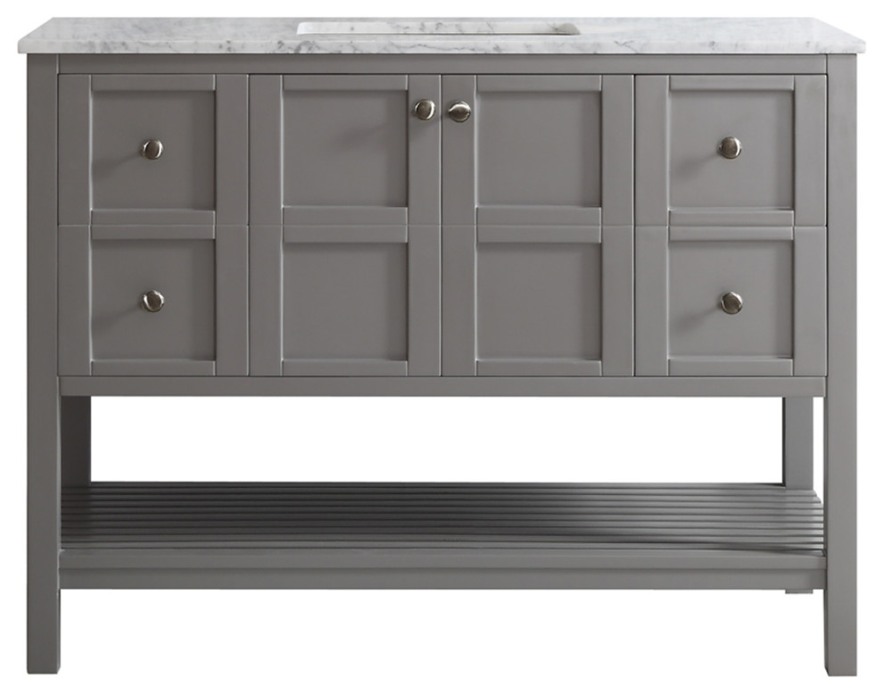 Florence 48" Single Bathroom Vanity in Gray with White Carrara Marble Top
