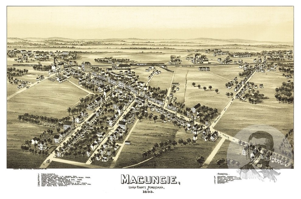 Old Map of Macungie Pennsylvania 1893, Vintage Map Art Print, 12"x18