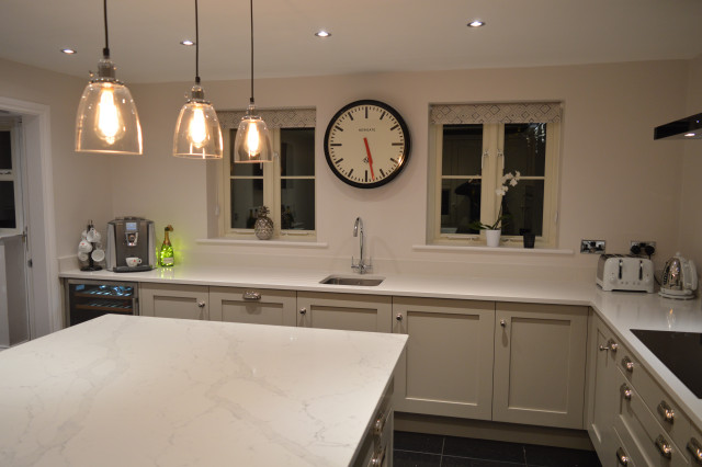 Solid Ash Shaker Kitchen in Stone with Quartz Worktops traditional-kitchen