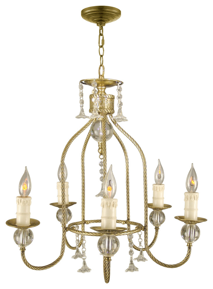 Springdale Lighting 5 Light Shawnee Chandelier, Antique Brass