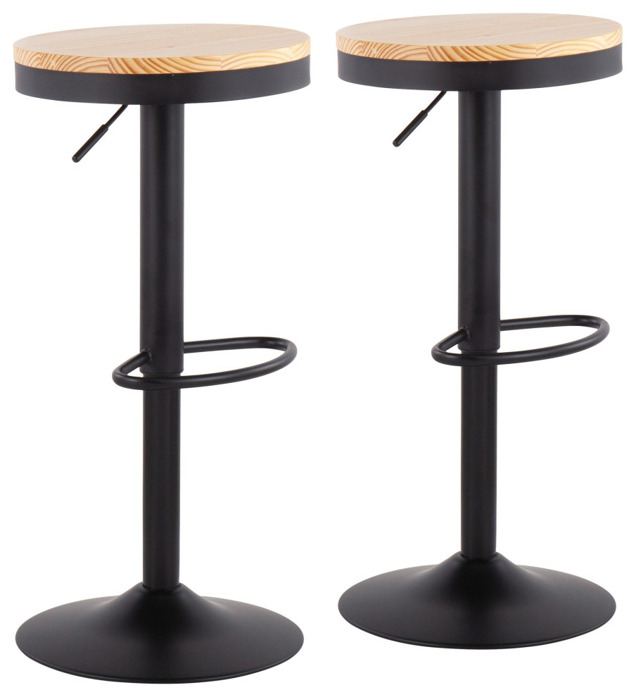 Dakota Barstool, Set of 2, Natural Wood Industrial Bar Stools And