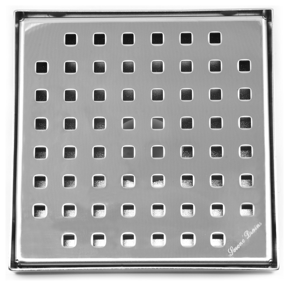 Serene Drains 6 Inch Square Shower Drains, Square Design Transitional Tub And Shower Parts