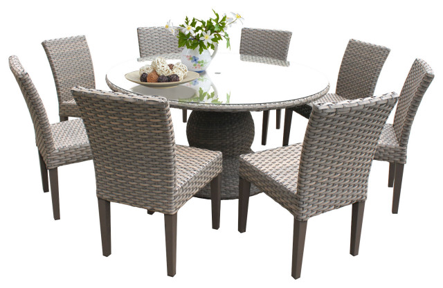 Oasis 60 Outdoor Patio Dining Table With 8 Armless Chairs Tropical Sets By Design Furnishings Houzz - 60 Round Patio Table With Lazy Susan