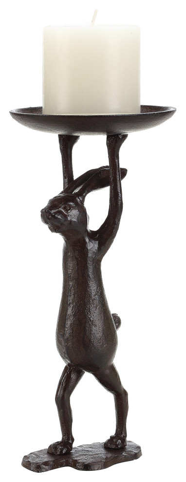 Cast Iron Rabbit Candleholder, Antiqued Bronze