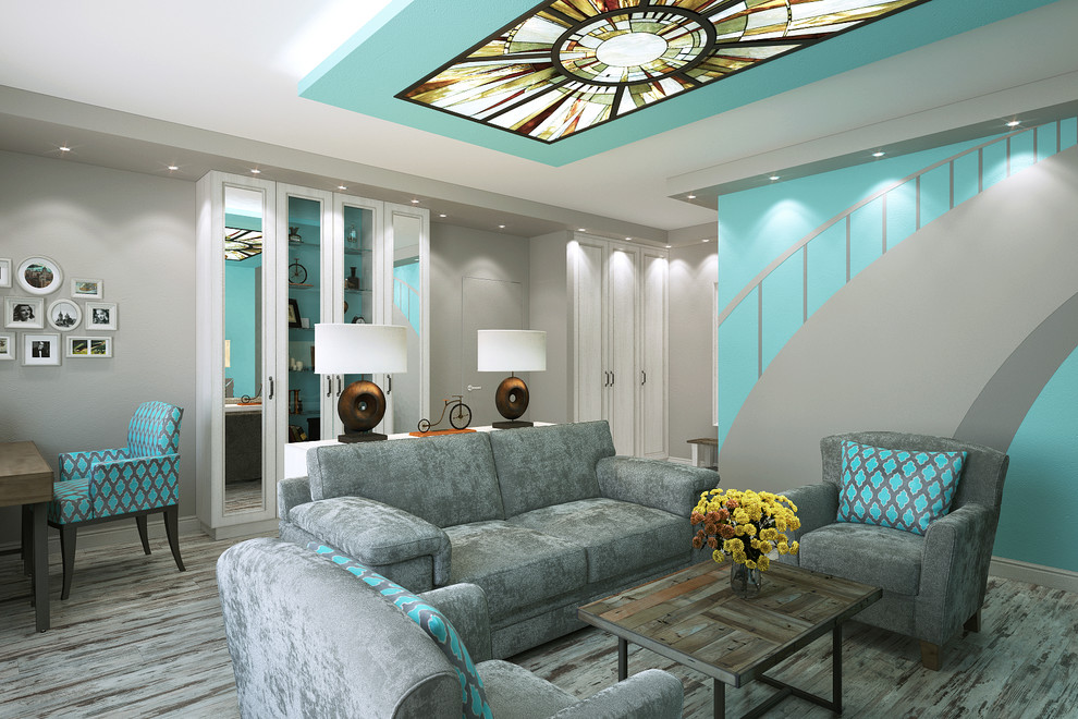 Гостиная с бирюзовым порталом и графити