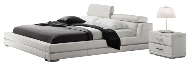 Hera White Leather Platform Bed Contemporary Platform Beds By Zuri Furniture