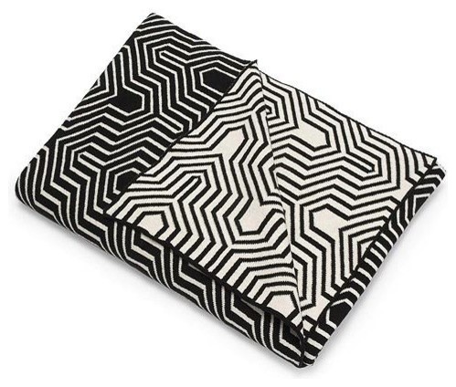 Black Geometric Cotton Blanket