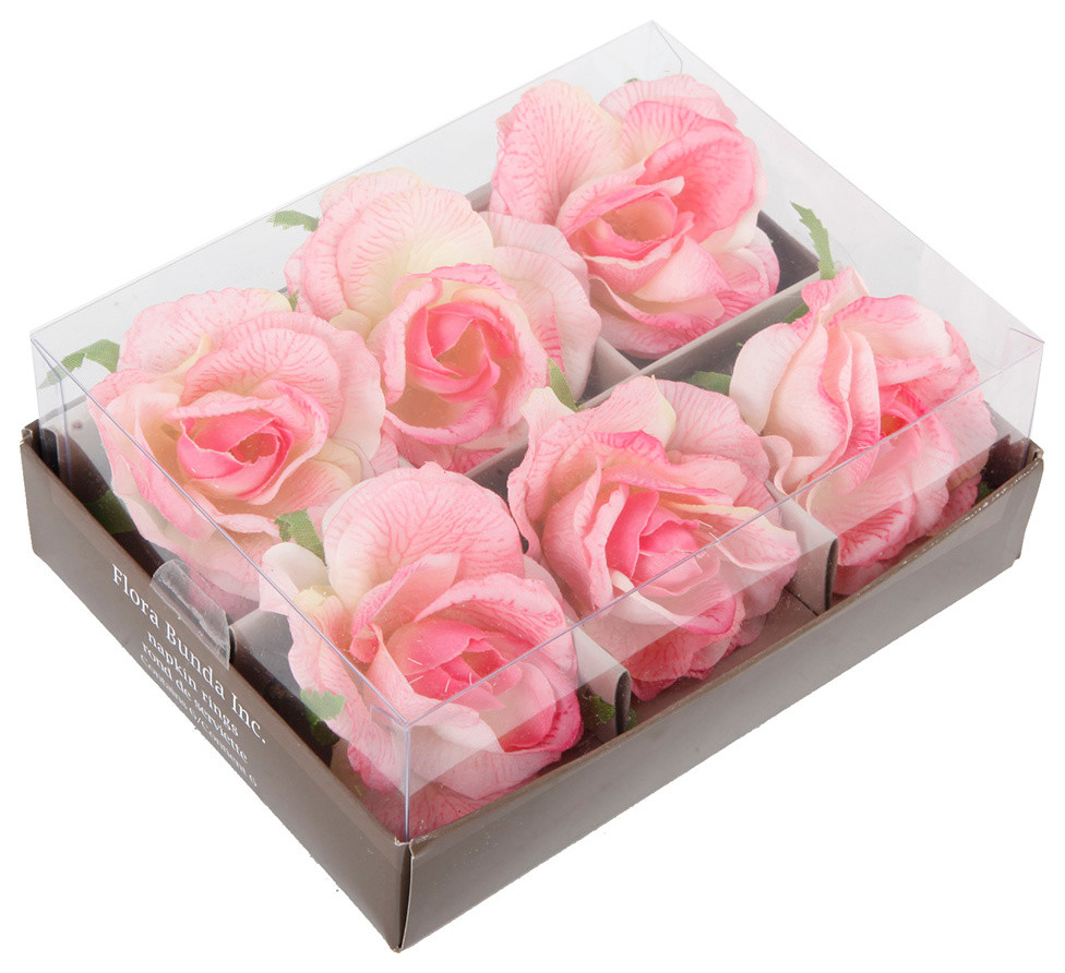 French Rose Napkin Rings, Pink, Set Of 6