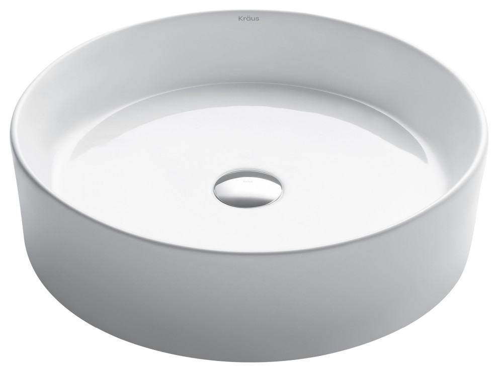 Elavo Ceramic Round Vessel White Sink Bathroom Sinks by