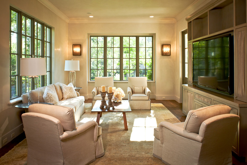 Inspiration for a transitional family room in Houston.