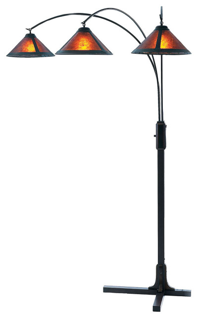 Natural Mica 3 Light Arc Floor Lamp - 86", Espresso Wood, Dimmer Switch, X-base