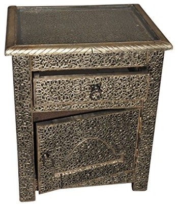 Accent Tables Night Stands w/ Drawer & Shelf 2 Moroccan Style Carved Side End 