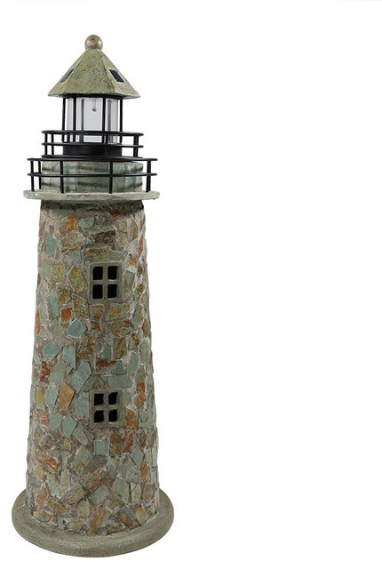 Sunnydaze Outdoor Garden Solar LED Cobblestone Lighthouse ...