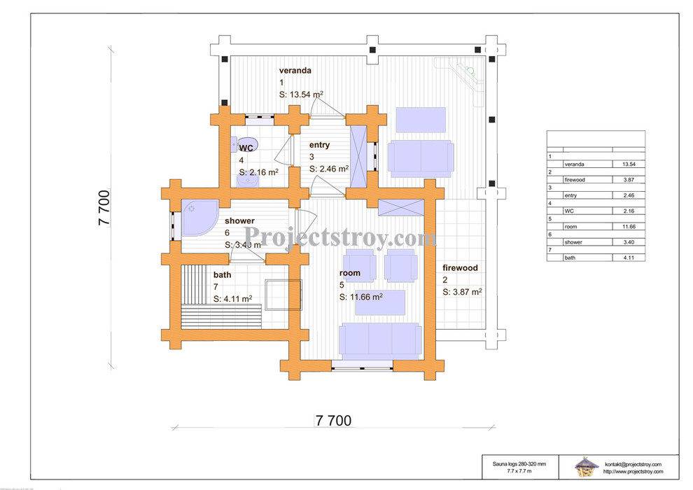 Log cabin of large diameter logs.
