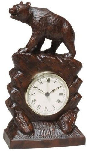 Mantel Clock MOUNTAIN Lodge Tall Bear Walking Chocolate Brown Resin