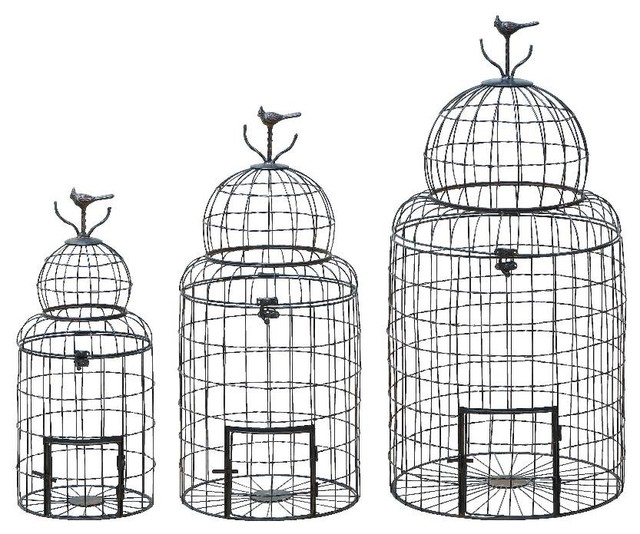 Set Of Three Black Metal Wire Bird Cages Patio Garden Decor Set Of Three Black Metal Wire Bird Cages Patio Garden Decor