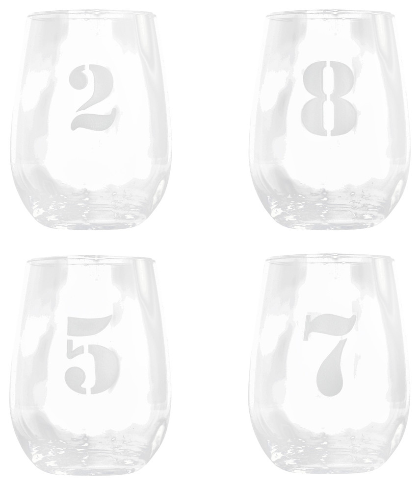 Numbered 1-8 Stemless Wine Glass Set