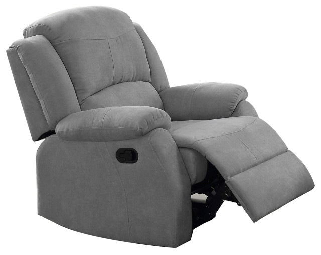 Motion Recliner With Pillow Top Armrest, Gray Contemporary Recliner