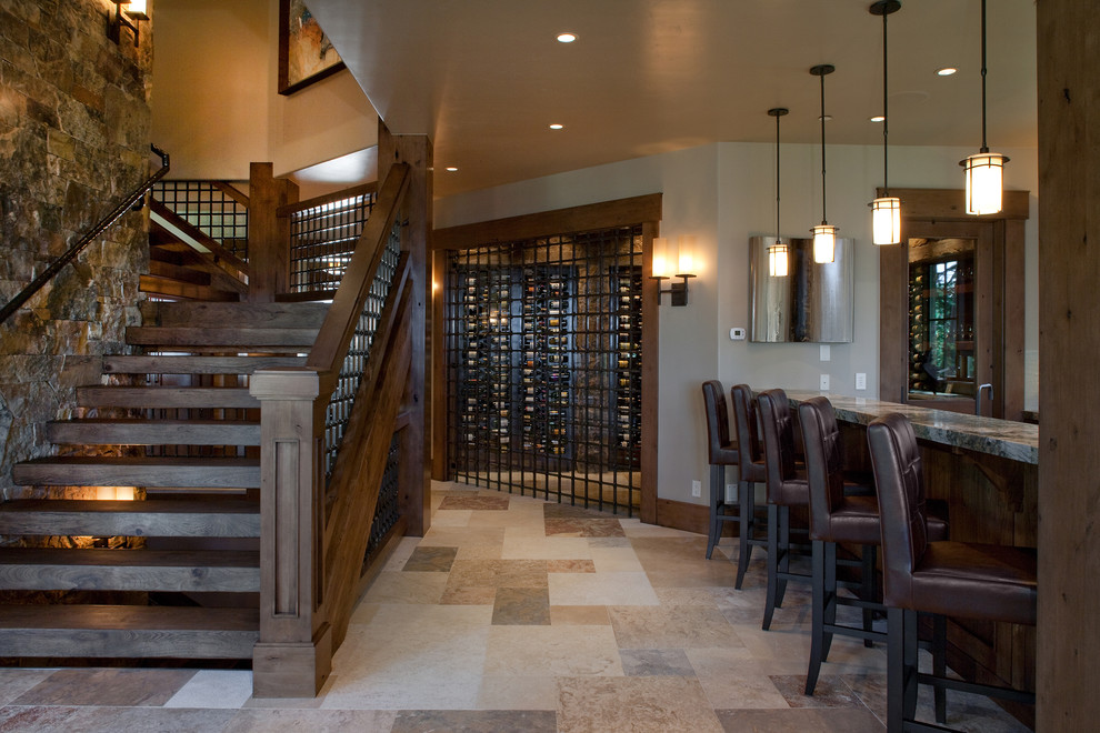 Inspiration for a traditional wine cellar in Salt Lake City with display racks and beige floor.