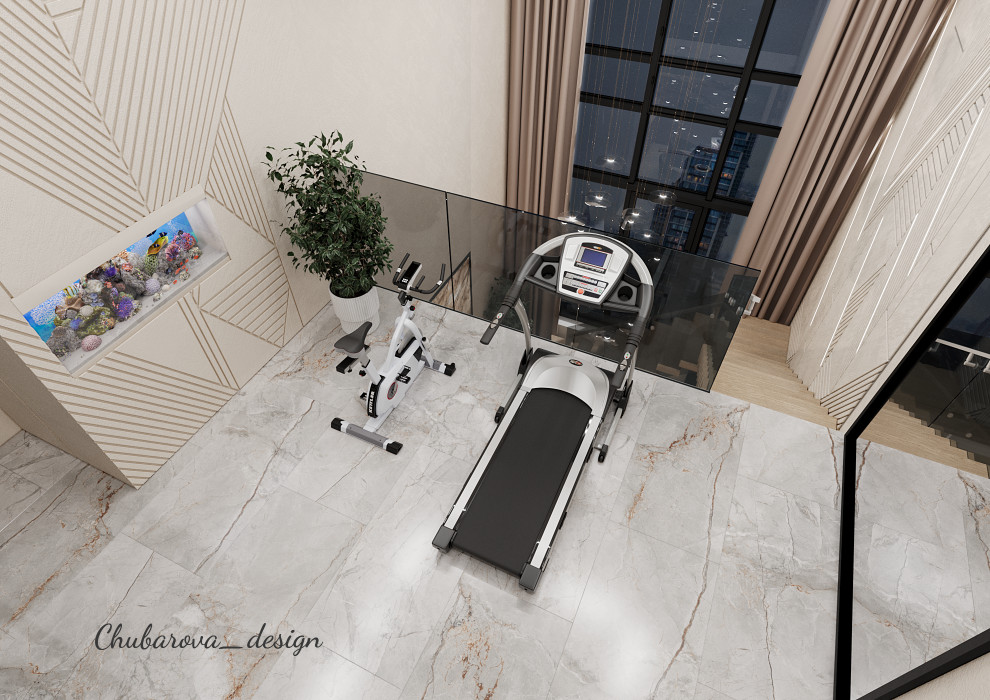 Домашний спортзал, зона спорта в двухэтажной квартире