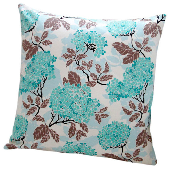 Indoor Birch Farm Hydrangea Eggblue Modern Floral Accent 20x20 Throw Pillow - Contemporary ...