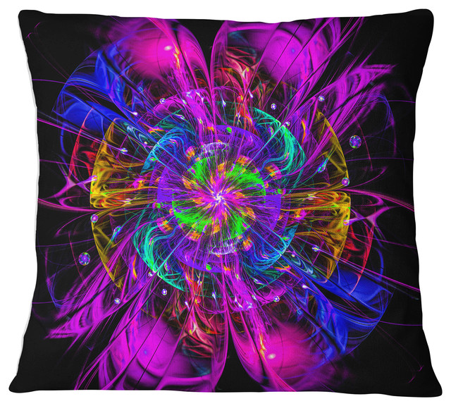 Ideal Fractal Flower Digital Art in Purple Floral Throw Pillow, 18"x18"
